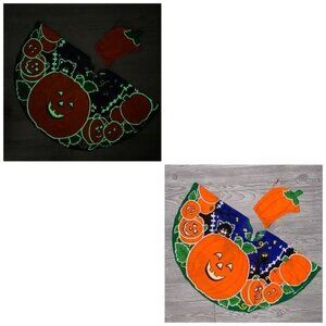 Vintage hand sewn pumpkin hat & poncho costume cosplay Halloween glow n the dark